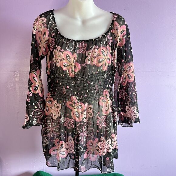 Jordache Tops - Jordache Black and Pink Women’s Top – Blouse Size M